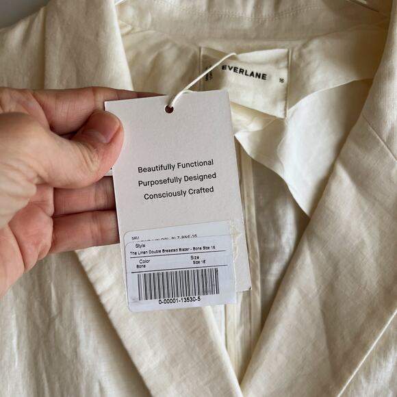 Everlane Linen Double Breasted Blazer Cream Quiet Luxury Elevated Basic Cream 16 - Picture 5 of 8